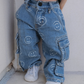 Smiley Face Baggy Jeans Blue