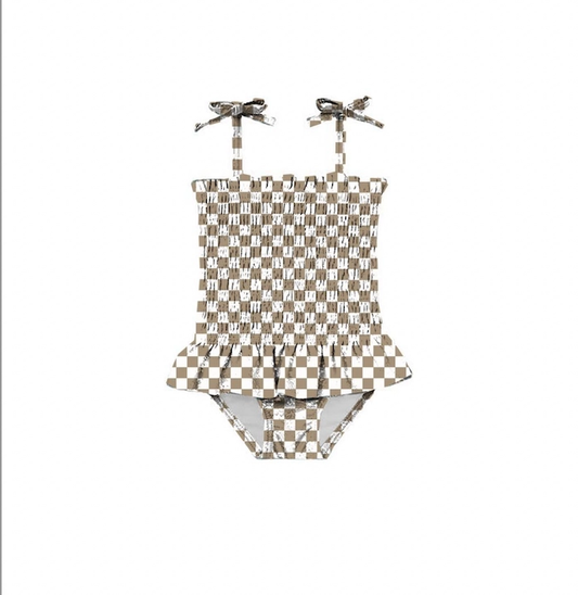 Girls Checkered Board Smocked One Piece