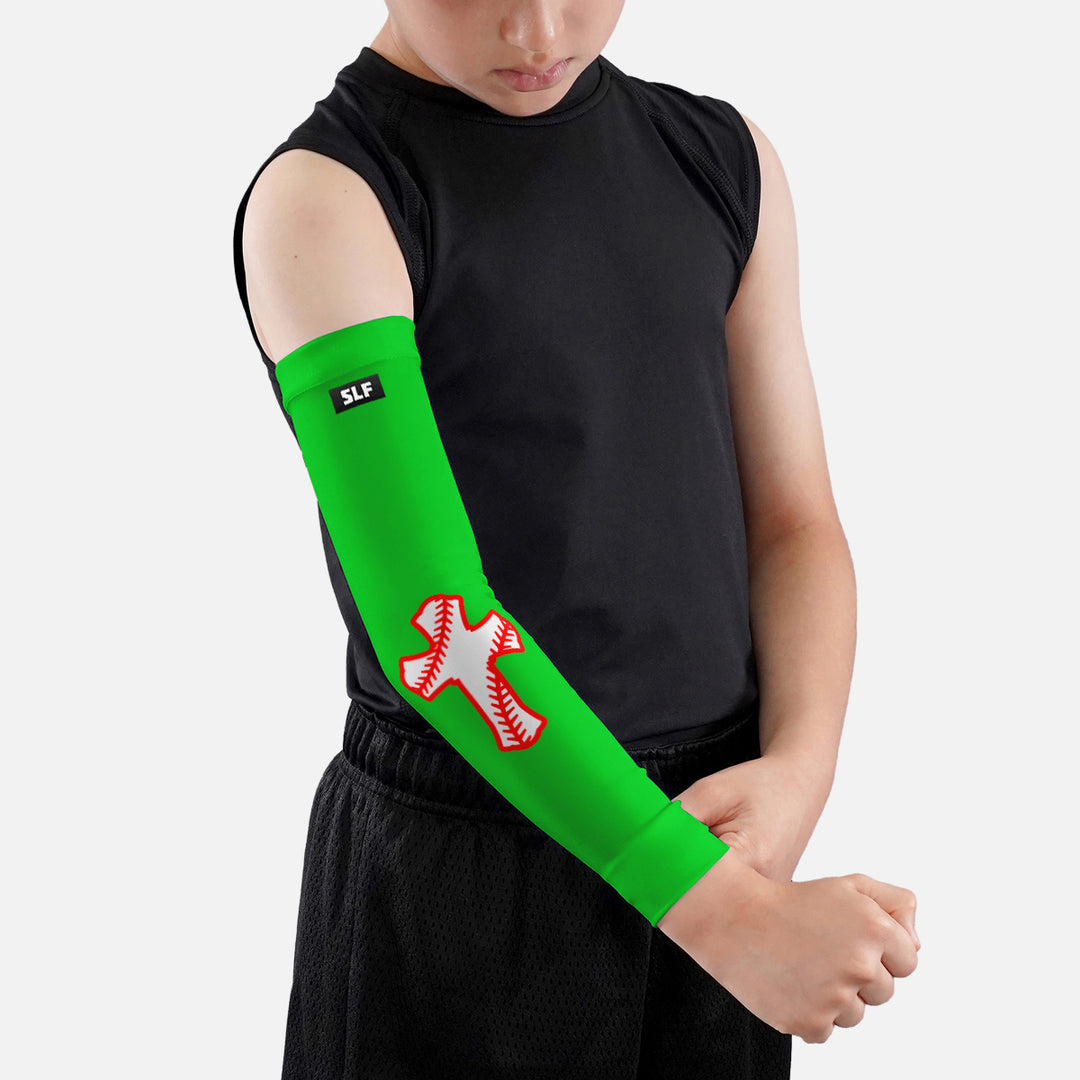 Green Baseball Cross Kids Arm Sleeve