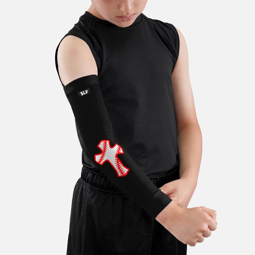 Black Baseball Cross Kids Arm Sleeve