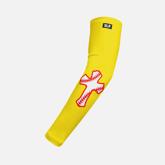 Yellow Baseball Cross Kids Arm Sleeve