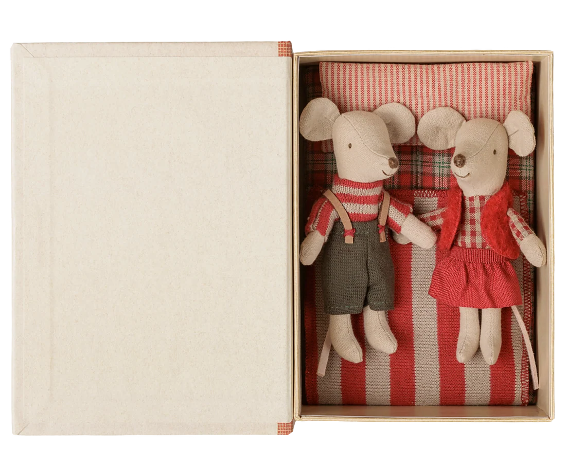 Christmas twin mice, Little sister and brother in book