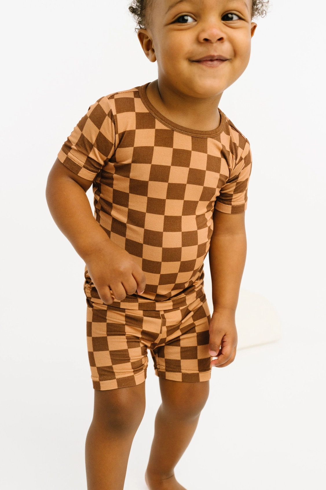 Espresso Checkered Bamboo Shorts Set