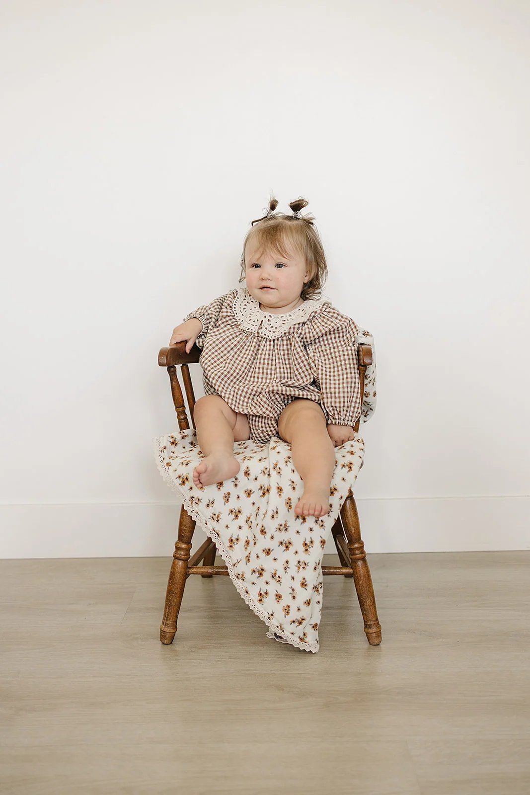 Camel Gingham Lace Bubble Romper