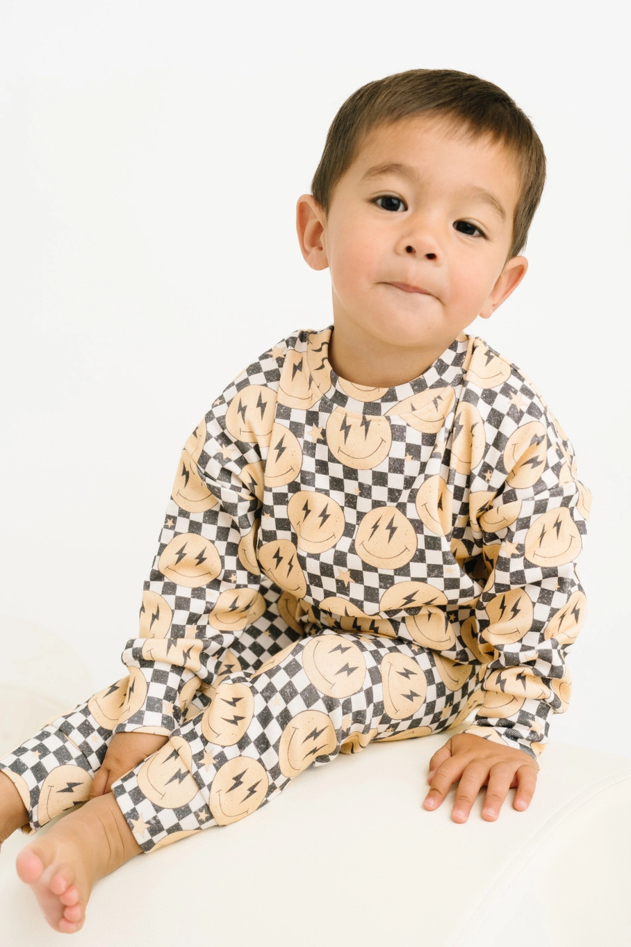 Lightning Checkered Smiley Crewneck Set