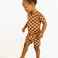 Espresso Checkered Bamboo Shorts Set