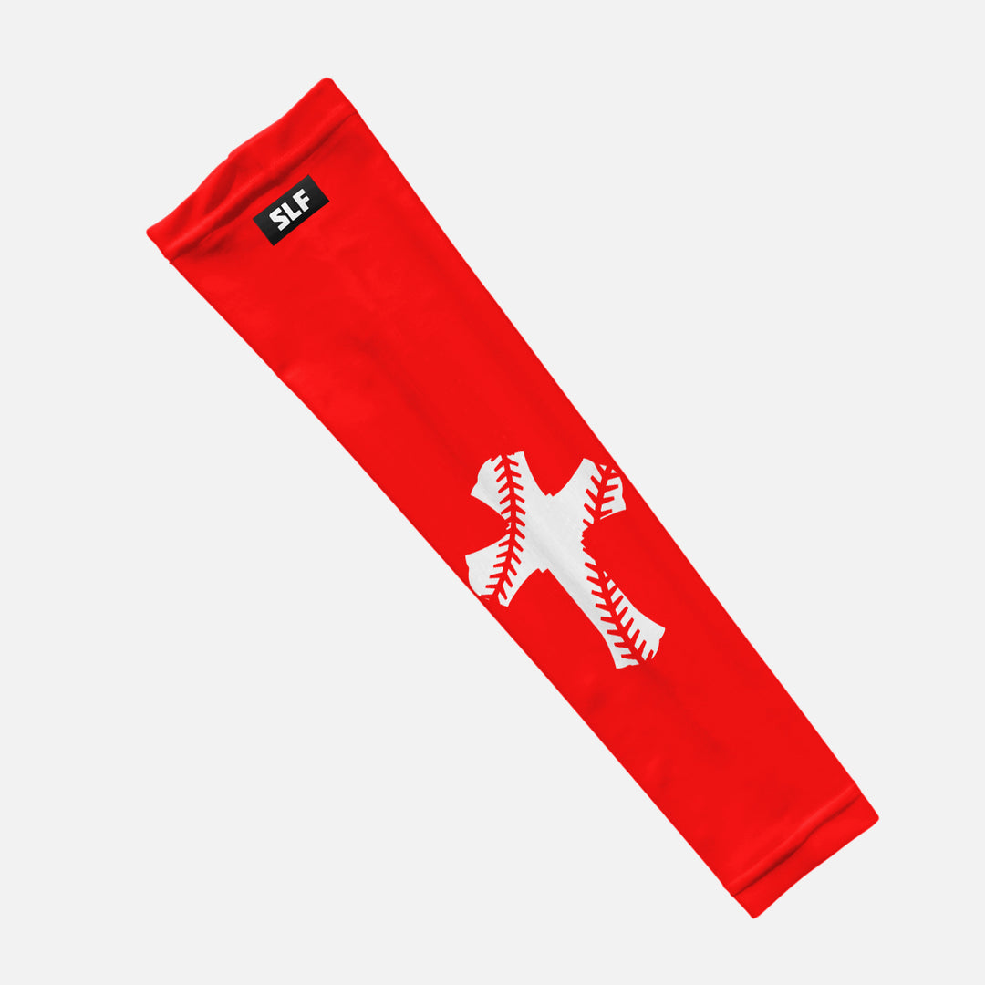 Red Baseball Cross Kids Arm Sleeve