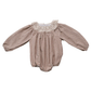 Camel Gingham Lace Bubble Romper