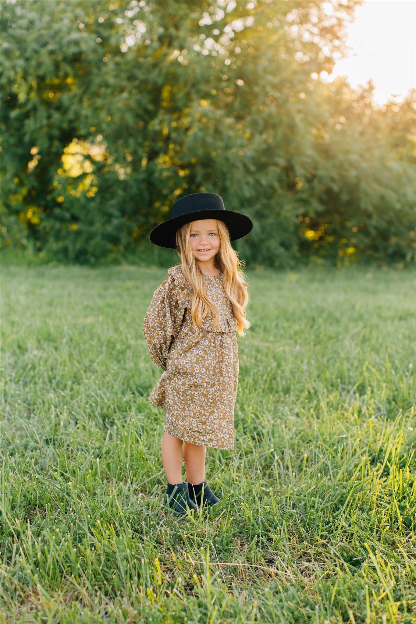 Mustard Magnolia Cotton Dress With Bloomers
