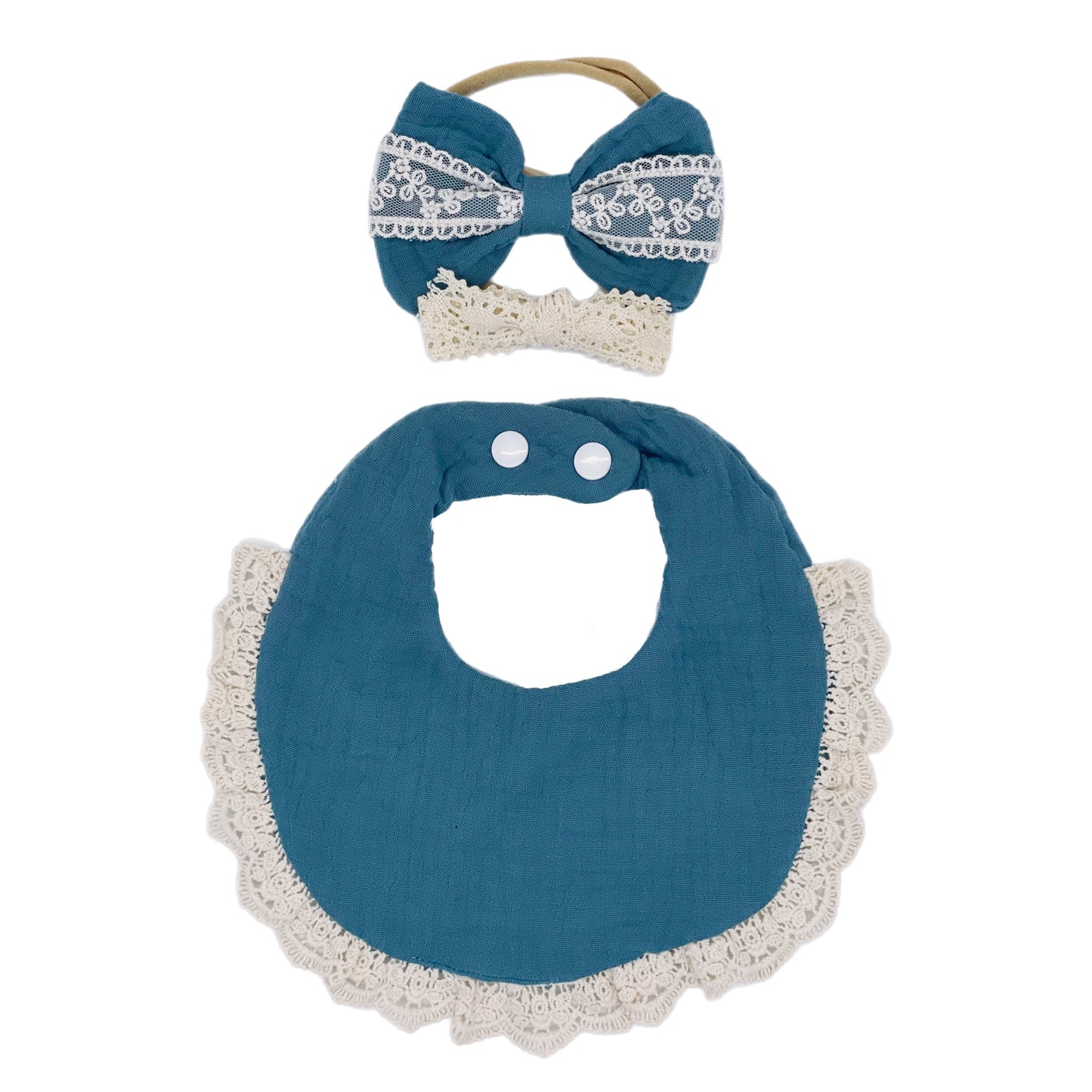 Lace trim Muslin Bib Set