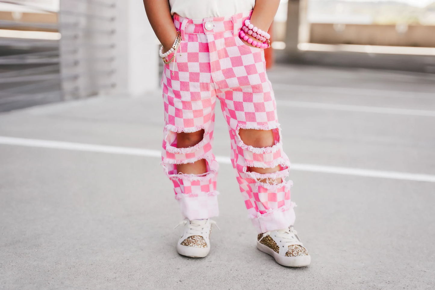 Denim Jeans - pink checker
