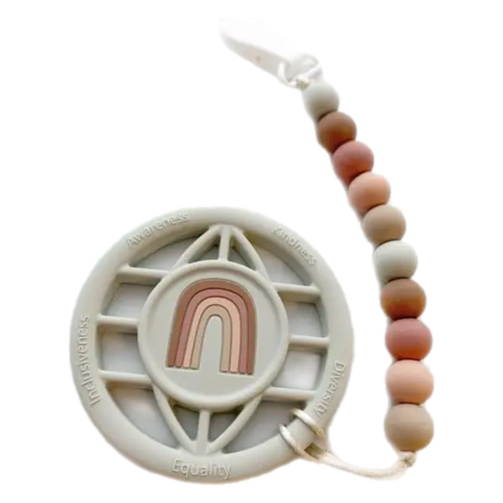 Rainbow World Teether with clip -Sea Salt
