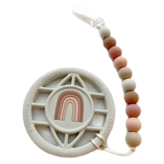 Rainbow World Teether with clip -Sea Salt