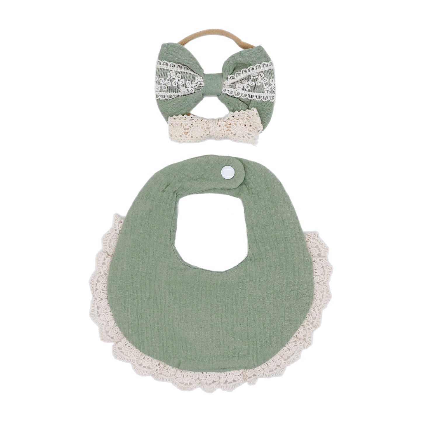 Lace trim Muslin Bib Set