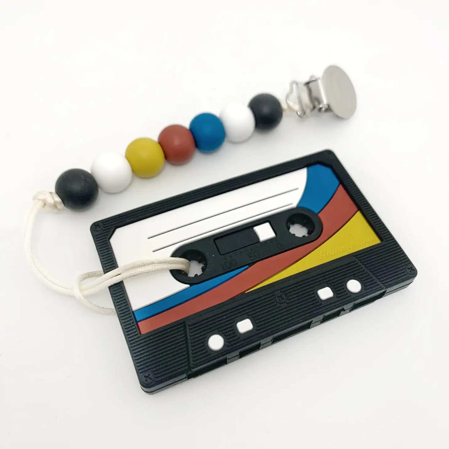 Cassette Tape Teether with Colored Clip