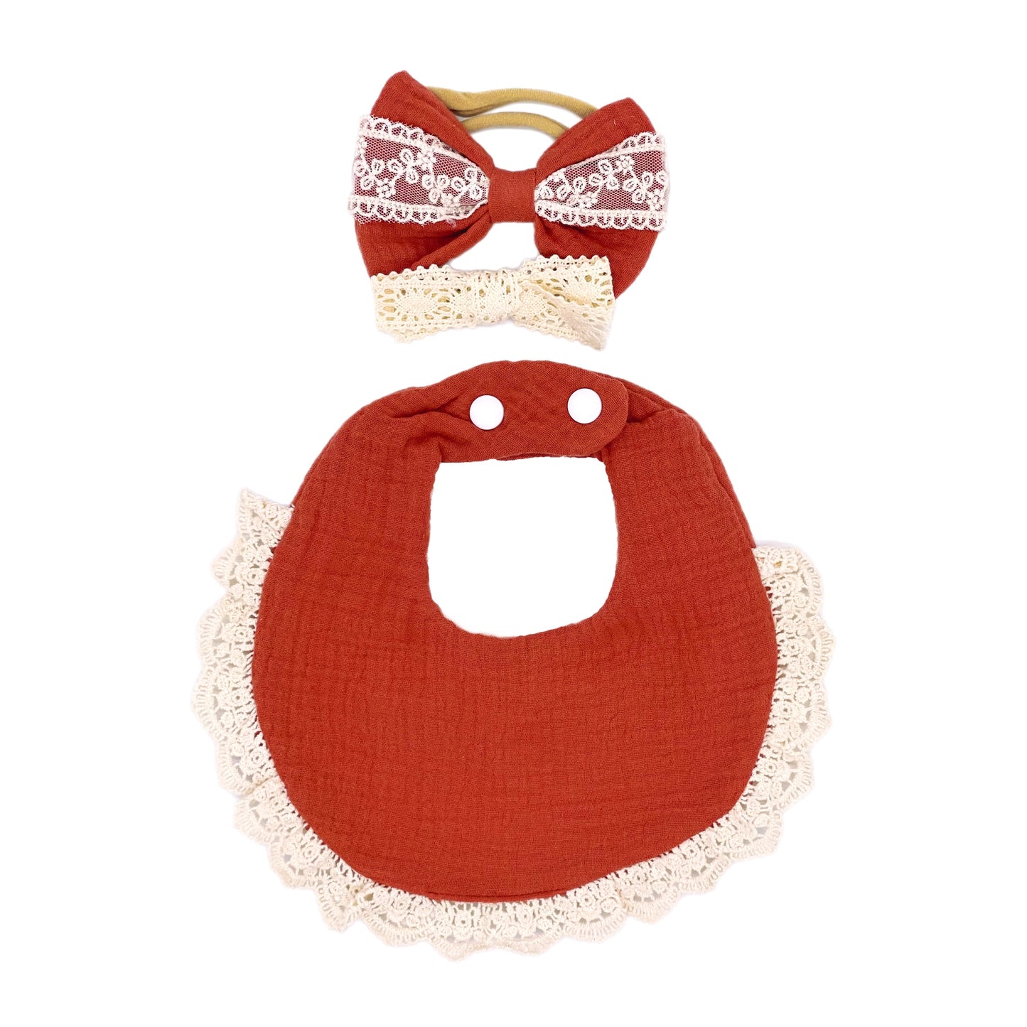 Lace trim Muslin Bib Set