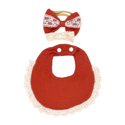 Lace trim Muslin Bib Set
