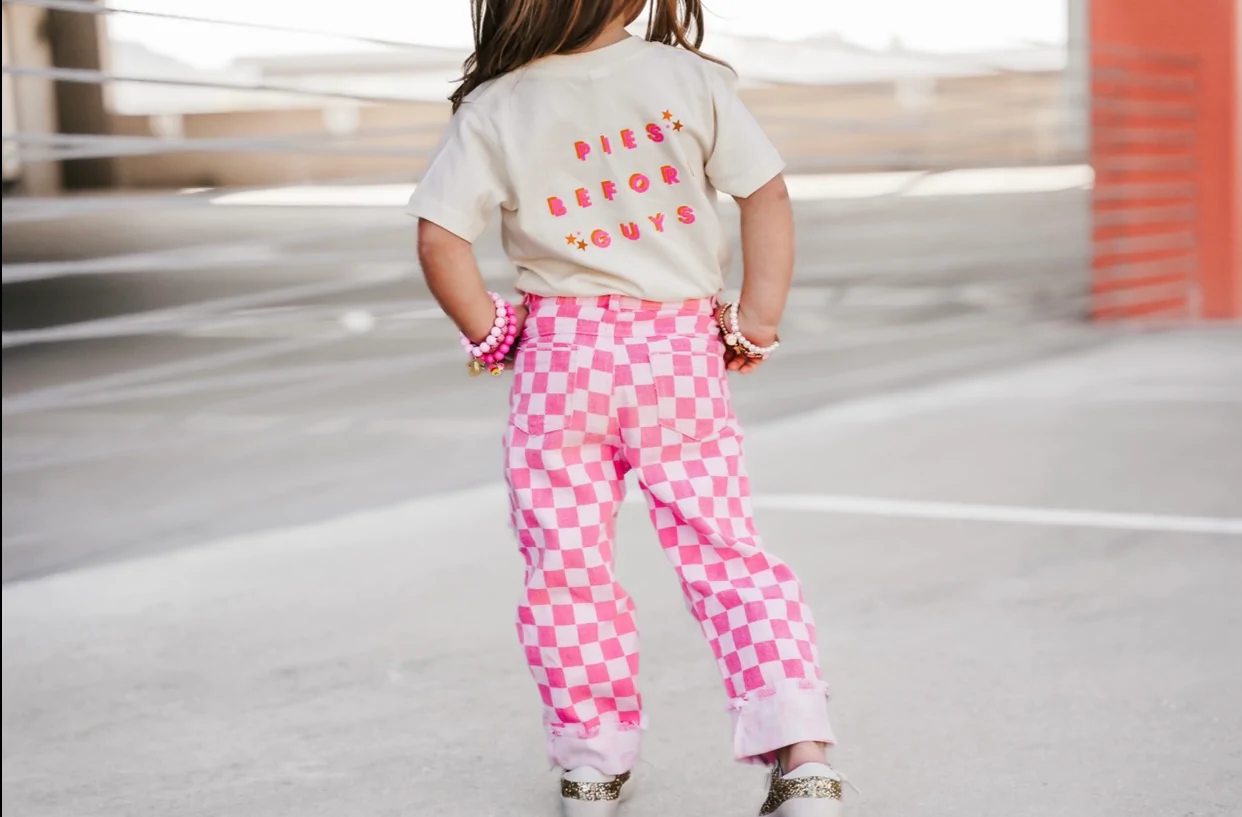 Denim Jeans - pink checker