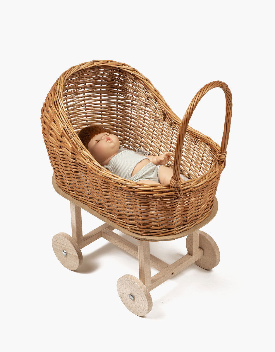 Pram in wood and wicker Elliot “Gingham green”